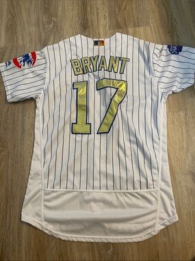 Majestic White Jersey with Blue Pinstripes 2016 champion Cubs Bryant